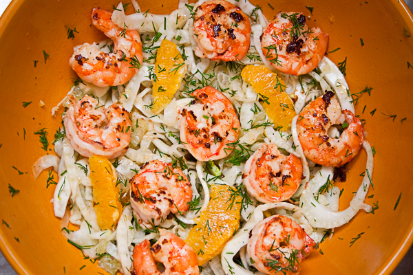 Fenchelsalat mit Garnelen und Orange