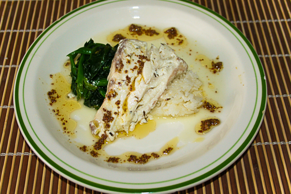 Zackenbarsch in Milch poschiert mit Dijon Butter