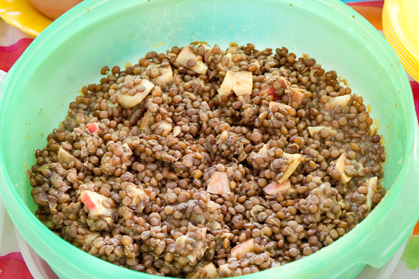 Picknick am Boot IV – Linsensalat mit Pfirsich und Ingwer