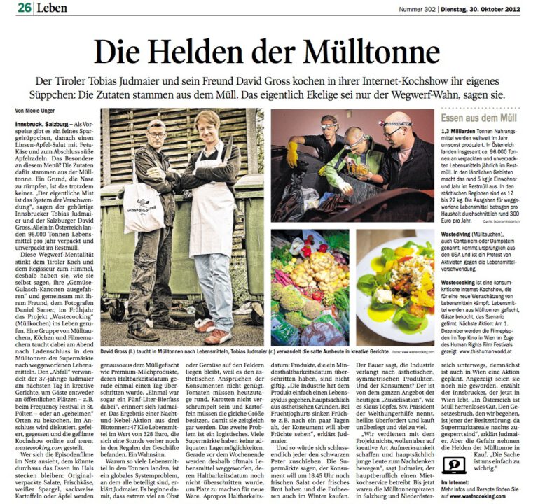 Proud to present: wastecooking in der Tiroler Tageszeitung